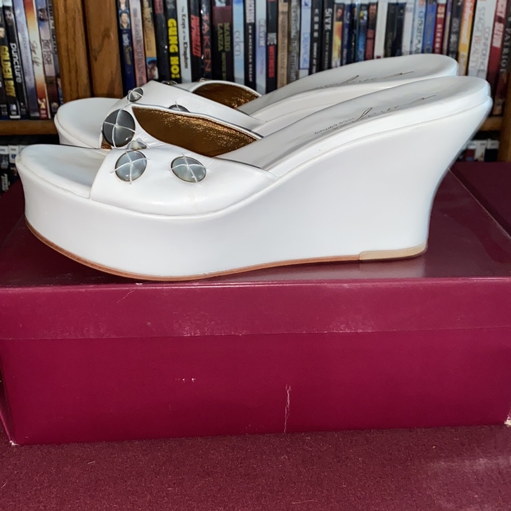 imagine by Vince Camuto white with gems wedge sandals